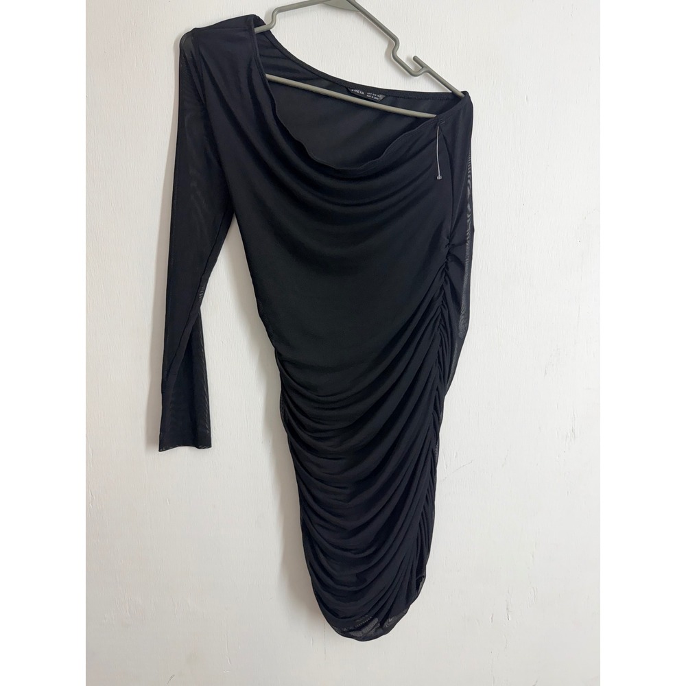 SHEIN Black One Shoulder Ruched Mesh Bodycon Mini Dress swdress07191227 Size M